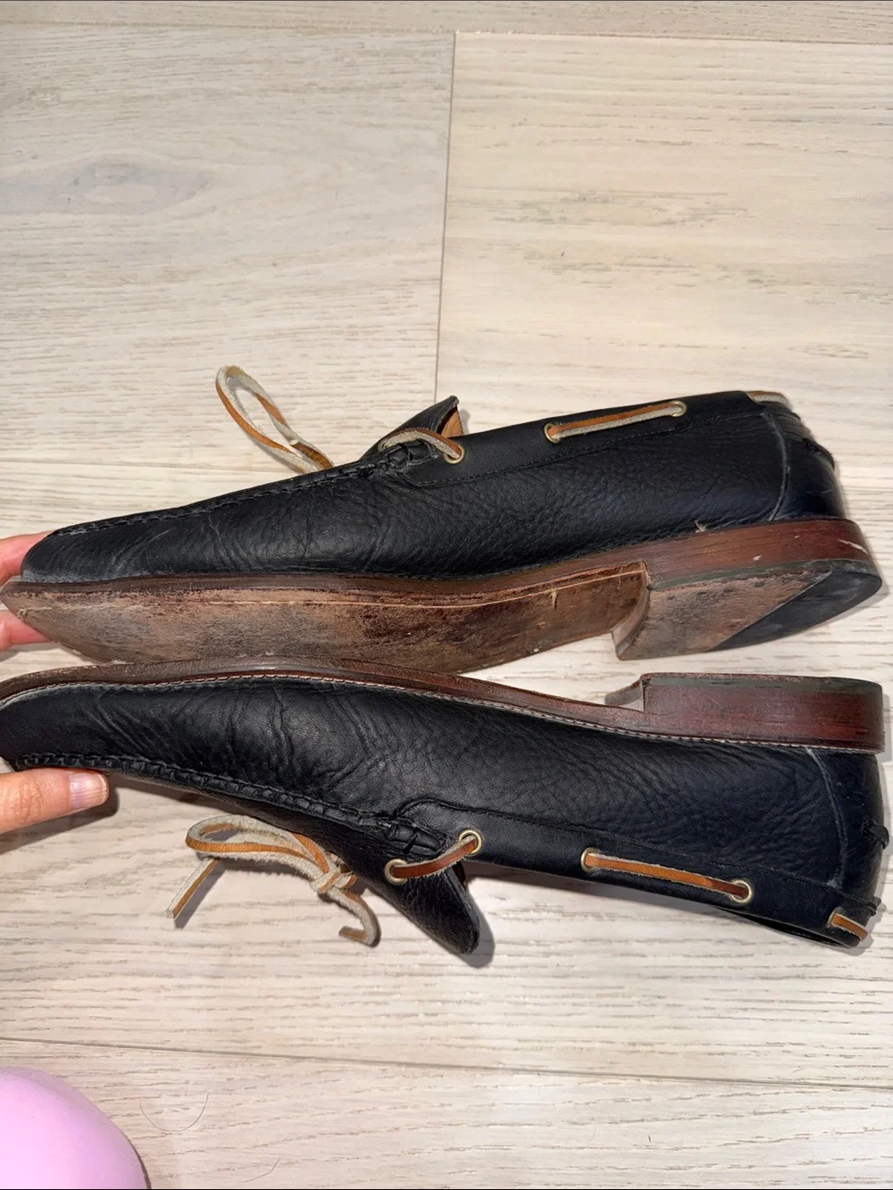 Men's midnight Navy Leather Moccasin Loafers with Tan Laces